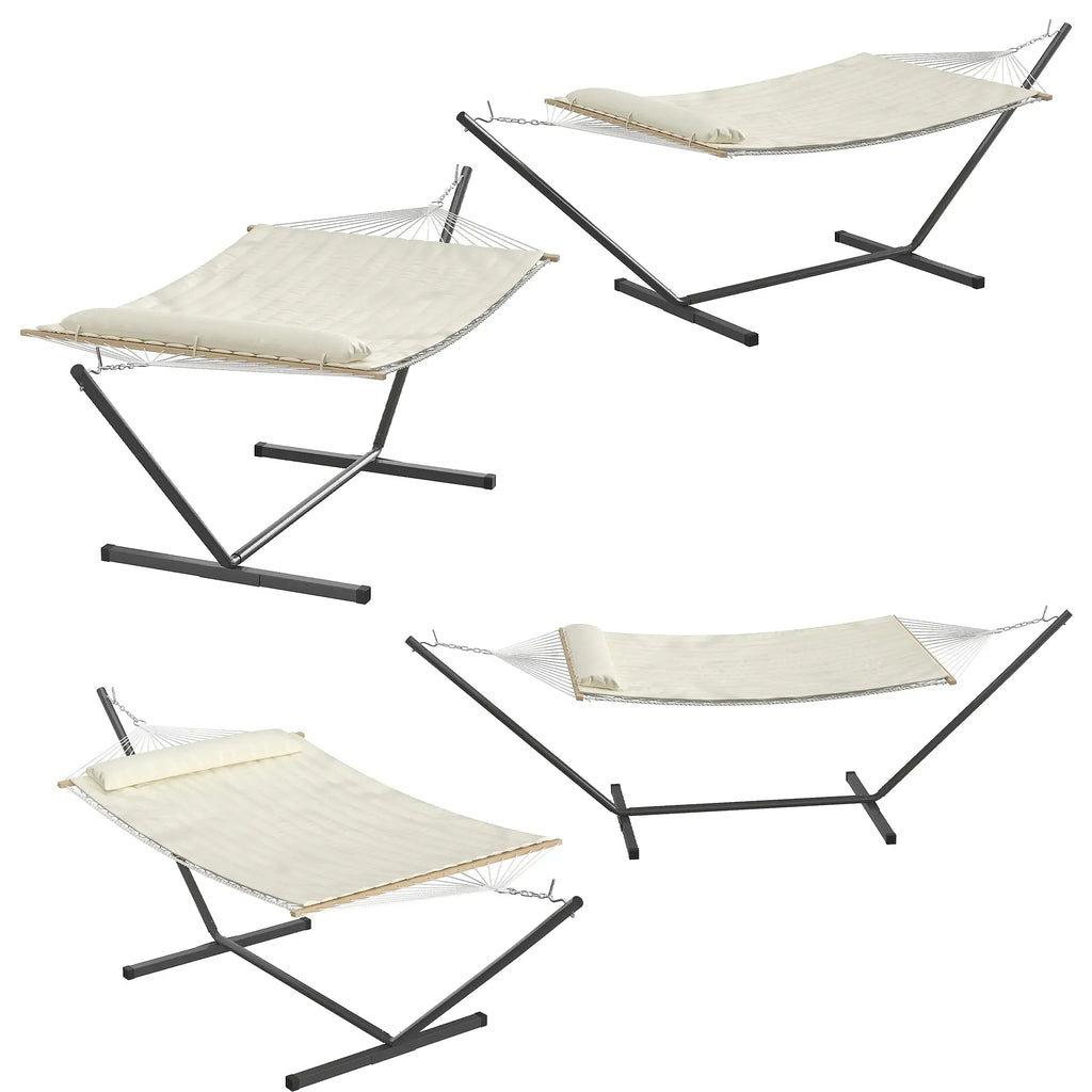 [Summer Sale] Heavy-Duty Portable Double Hammock for Two with Pillow & Adjustable Steel Stand, 475 lbs Capacity, for Outdoor Patios, Gardens, Beaches, and Backyards—Perfect for Summer Vibes, Backyard Hammocks, and Outdoor Patio Furniture