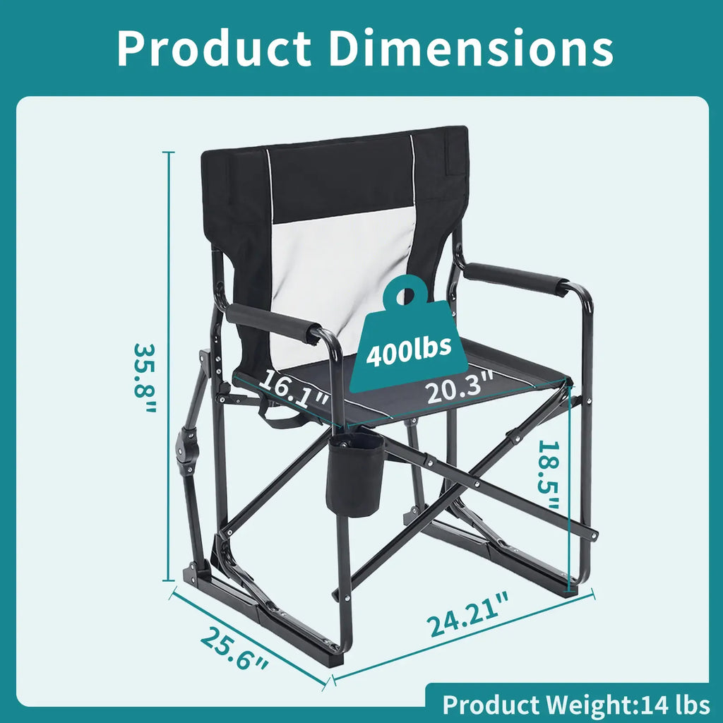 Stowaway Rocker ,Folding Camping Chair, Padded High Back, Adjustable Lumbar Support, Extra Wide for Adults, 5000 LBS Steel Frame, Portable Outdoor,summerwins
