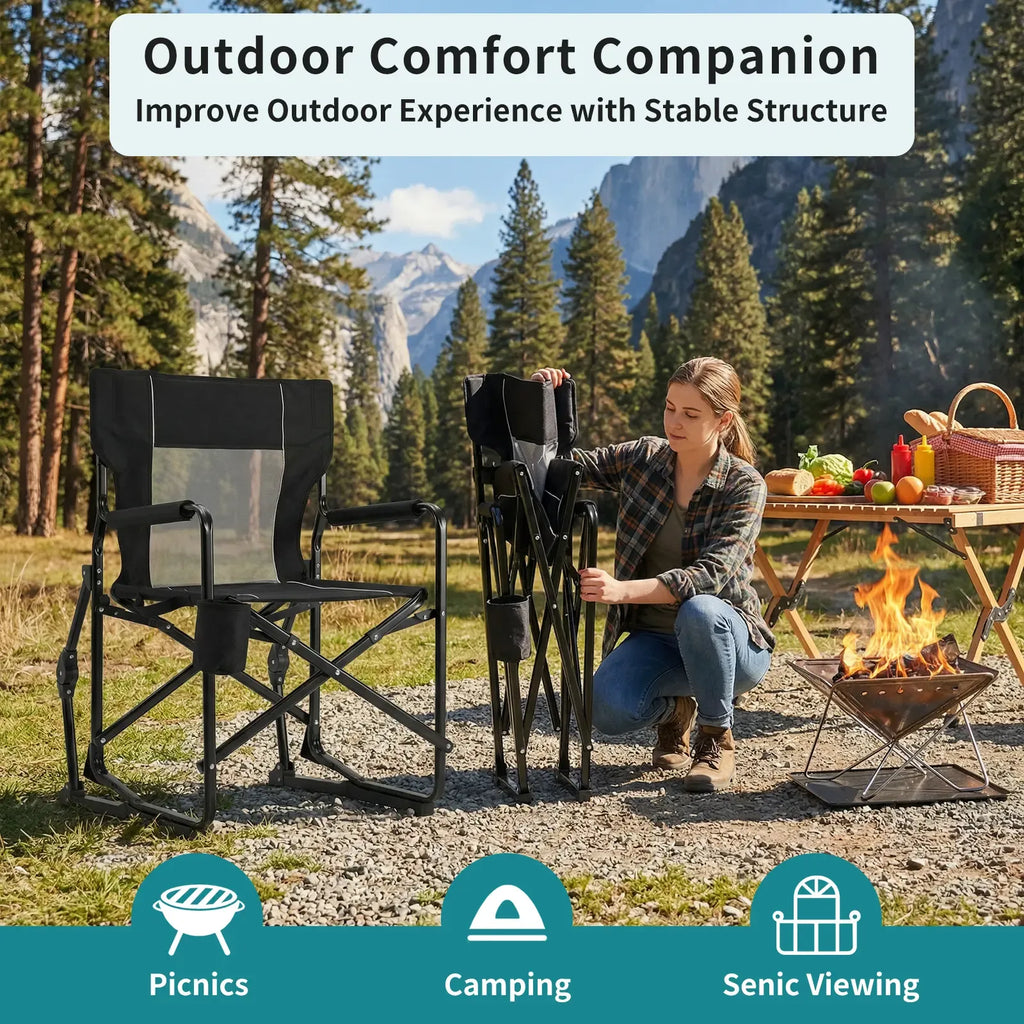 Stowaway Rocker ,Folding Camping Chair, Padded High Back, Adjustable Lumbar Support, Extra Wide for Adults, 5000 LBS Steel Frame, Portable Outdoor,summerwins