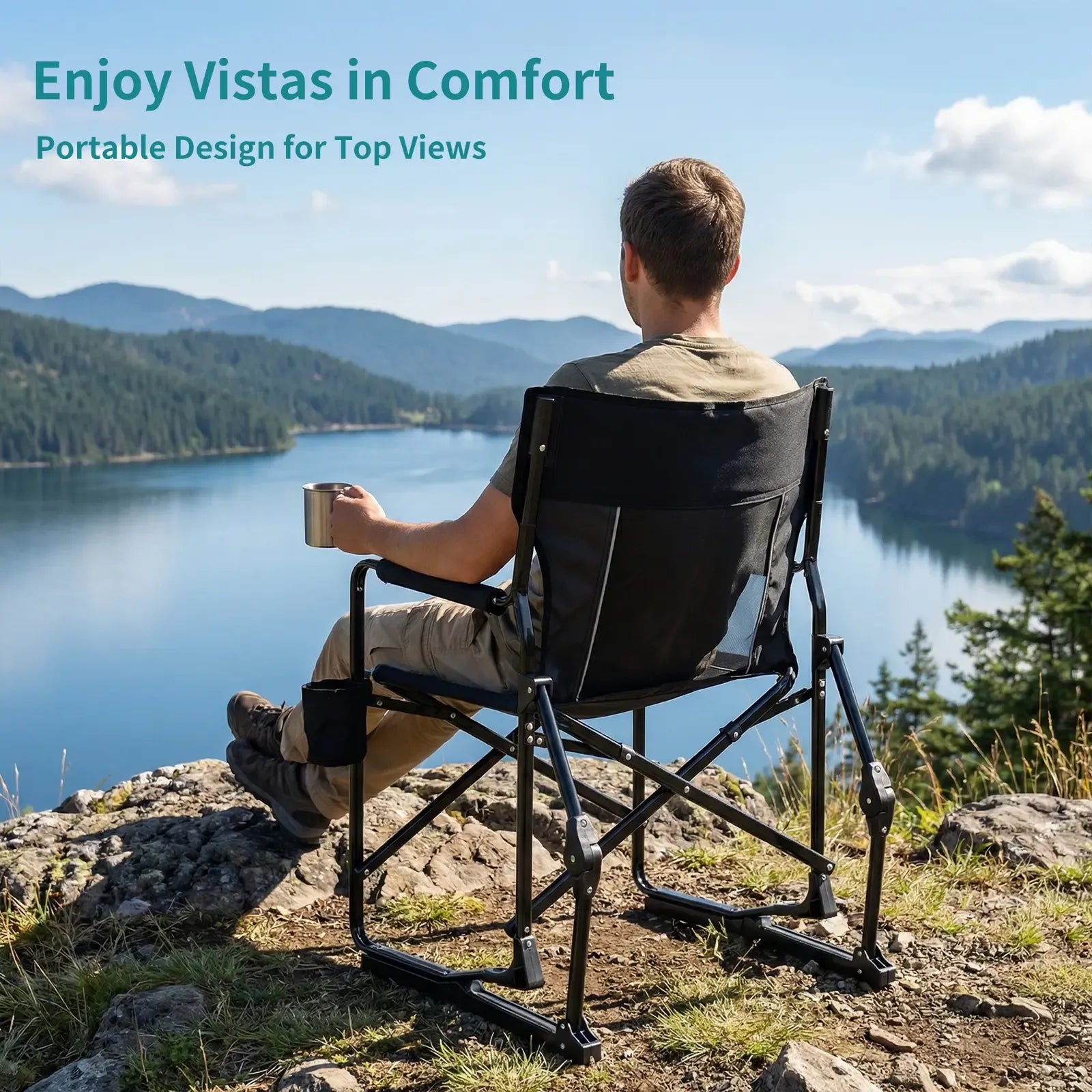 Stowaway Rocker ,Folding Camping Chair, Padded High Back, Adjustable Lumbar Support, Extra Wide for Adults, 5000 LBS Steel Frame, Portable Outdoor,summerwins