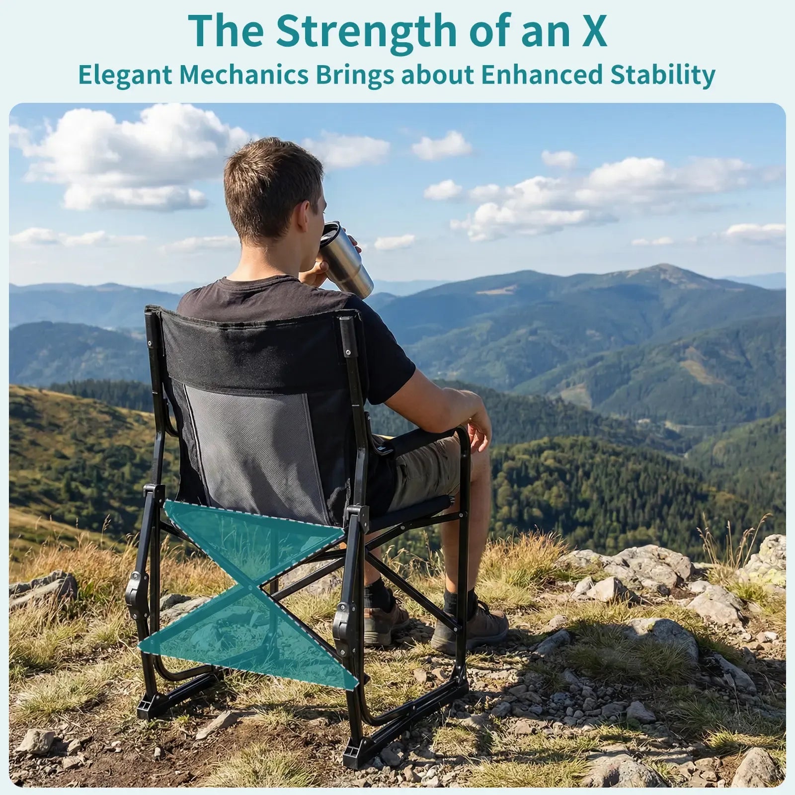 Stowaway Rocker ,Folding Camping Chair, Padded High Back, Adjustable Lumbar Support, Extra Wide for Adults, 5000 LBS Steel Frame, Portable Outdoor,summerwins