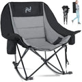 ABORON Rocking Camping Chair,XXL Oversized Folding Fully Padded Outdoor Lawn Chair with Side Pocket,Portable Recliner for Patio, Backyard, Supports 400 lbs