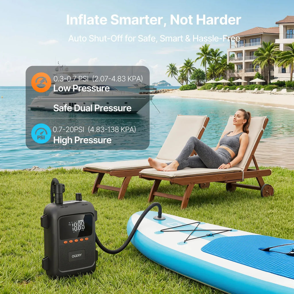 OGERY Paddle Board Electric Pump with Safe & 30% Faster Dual Stage Inflation & Deflation, Up to 20PSI, Smart Auto-Off and Powerful Rechargeable Compact Air Pump for Sup Inflatable Beds Tent Boats summerwins