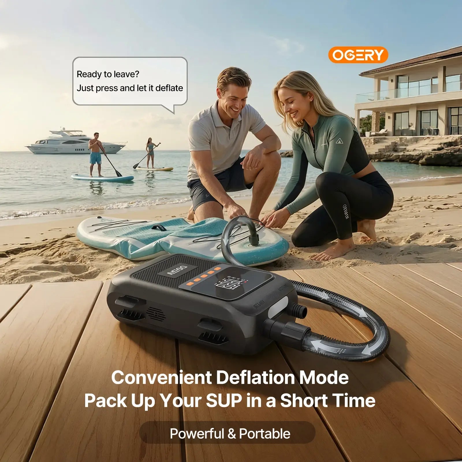 OGERY Paddle Board Electric Pump with Safe & 30% Faster Dual Stage Inflation & Deflation, Up to 20PSI, Smart Auto-Off and Powerful Rechargeable Compact Air Pump for Sup Inflatable Beds Tent Boats summerwins