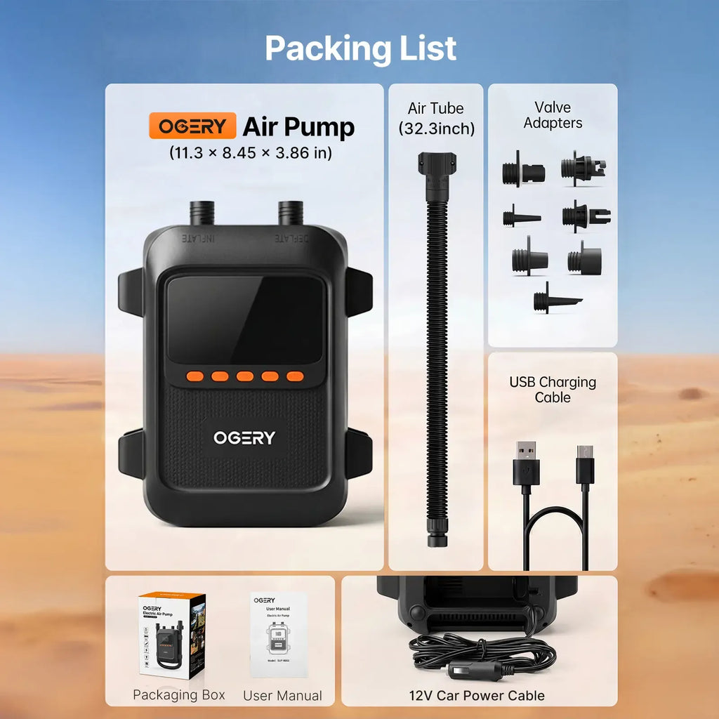 OGERY Paddle Board Electric Pump with Safe & 30% Faster Dual Stage Inflation & Deflation, Up to 20PSI, Smart Auto-Off and Powerful Rechargeable Compact Air Pump for Sup Inflatable Beds Tent Boats summerwins